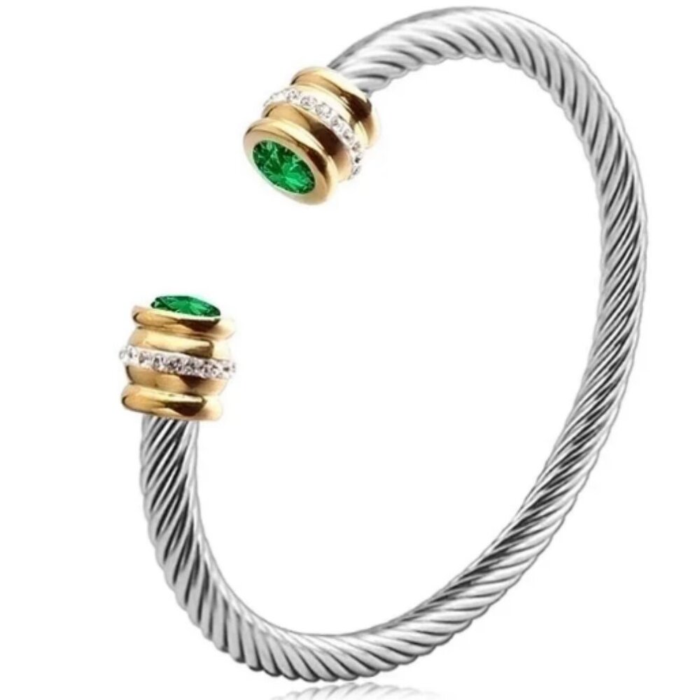 #300 Minimalist Solid Color Stainless Steel Inlay Zircon Cuff Bracelet - May